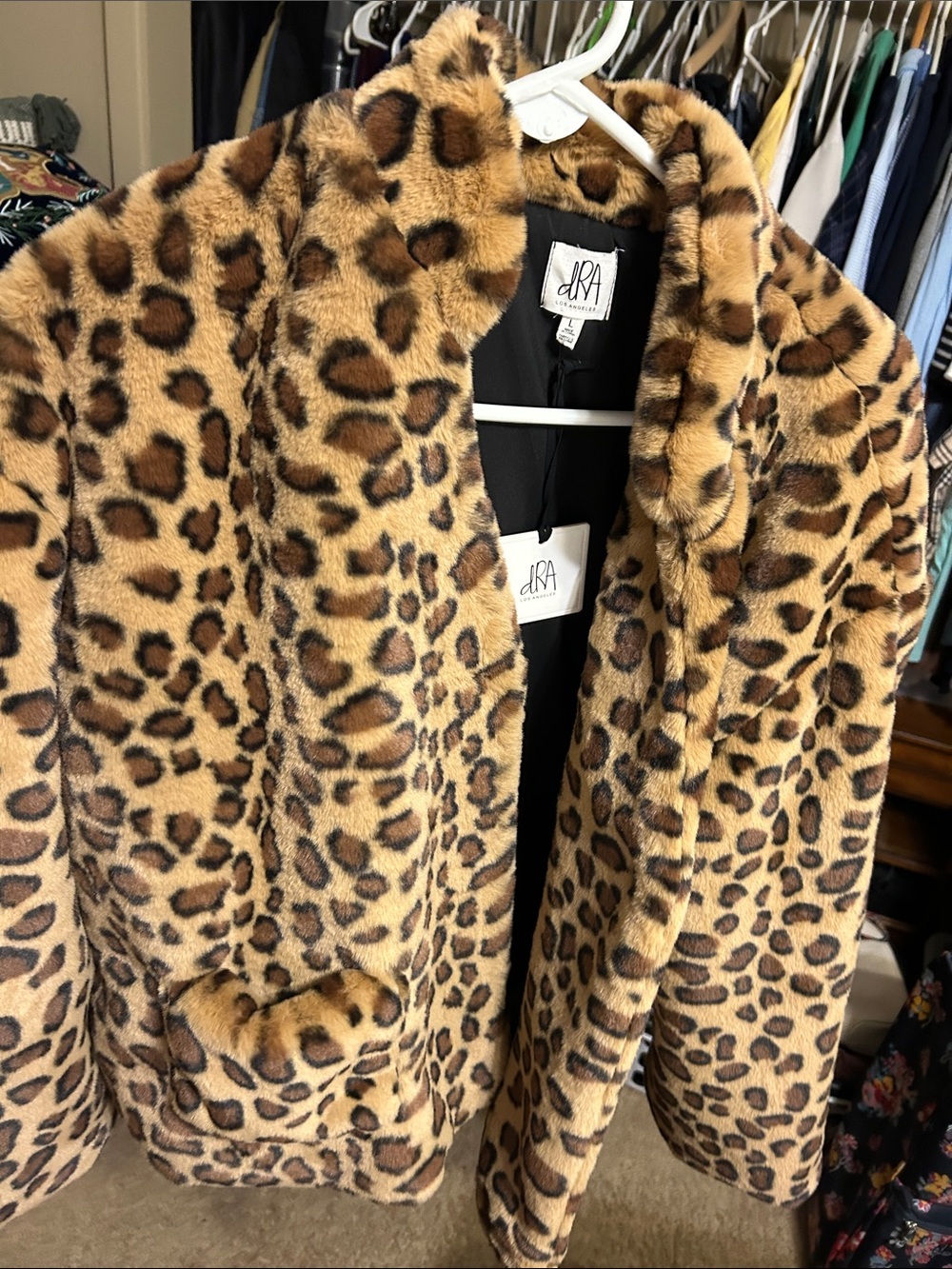 DRA Leopard Print Faux Fur Teddy Jacket - Tan